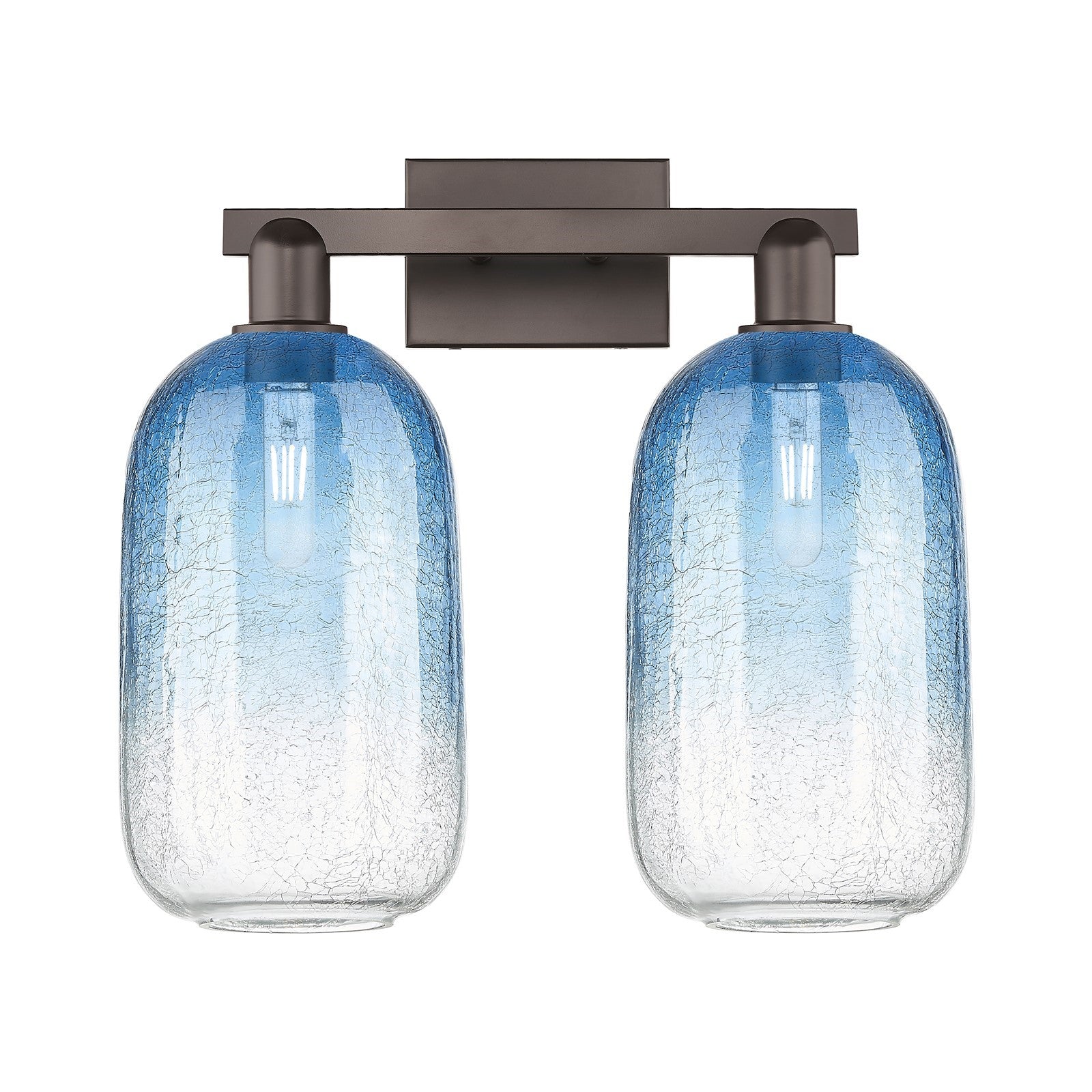 Innovations Brookhaven Cloche 18in 2-Light Bath Vanity | Industrial Oil Rubbed Bronze Steel and Sapphire Blue Glass | Bathroom | Model 716-2W-OB-G482-7SB