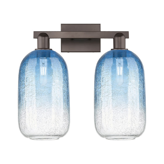 Innovations Brookhaven Cloche 18in 2-Light Bath Vanity | Industrial Oil Rubbed Bronze Steel and Sapphire Blue Glass | Bathroom | Model 716-2W-OB-G482-7SB