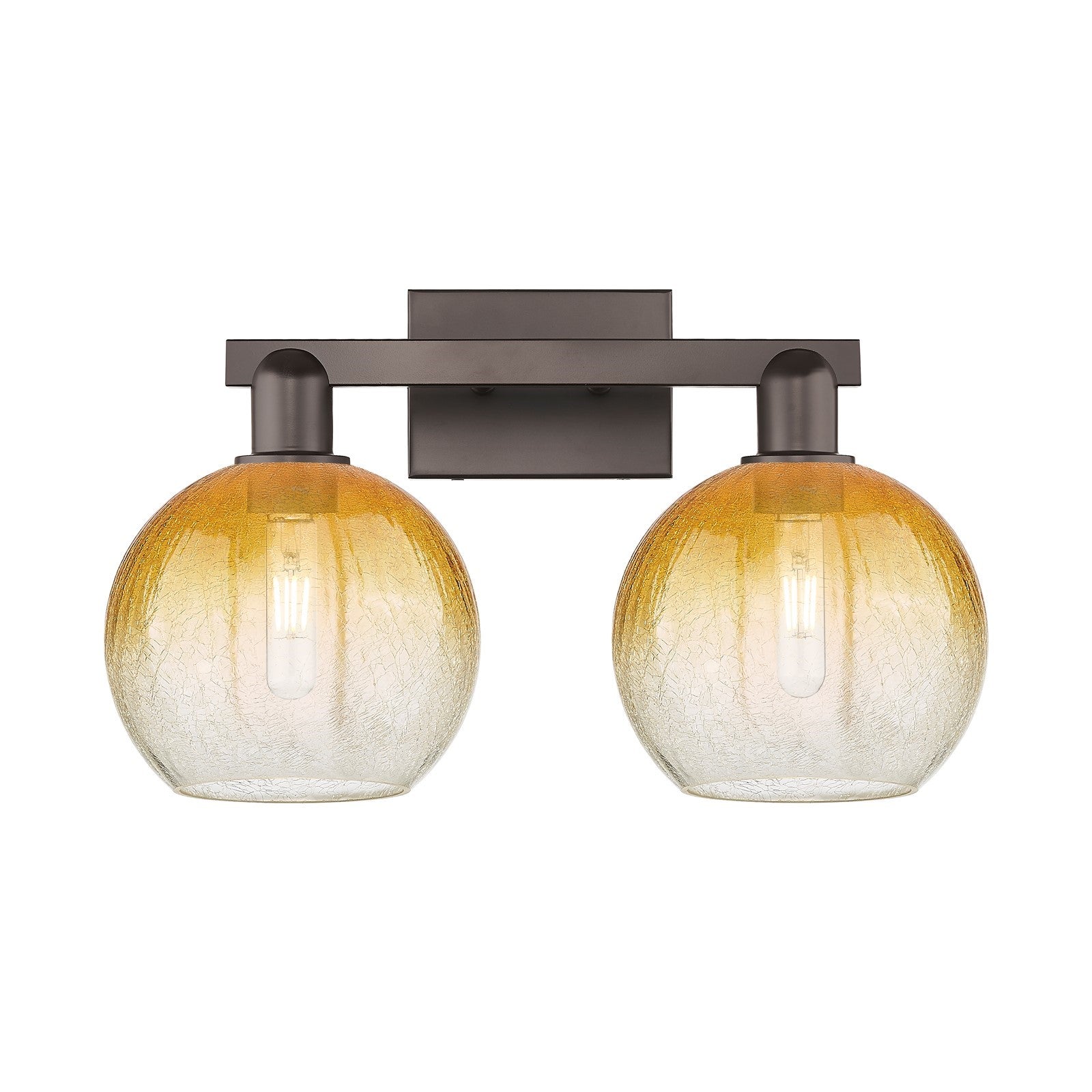 Innovations Brookhaven Globe 19in 2-Light Bath Vanity | Industrial Oil Rubbed Bronze Steel and Amber Glass | Bathroom Vanity | Model 716-2W-OB-G483-8AM