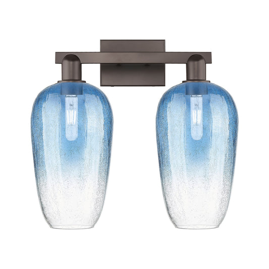 Innovations Brookhaven Flute 18in 2-Light Bath Vanity | Industrial Oil Rubbed Bronze and Sapphire Blue Glass | Bathroom Vanity | Model 716-2W-OB-G484-7SB