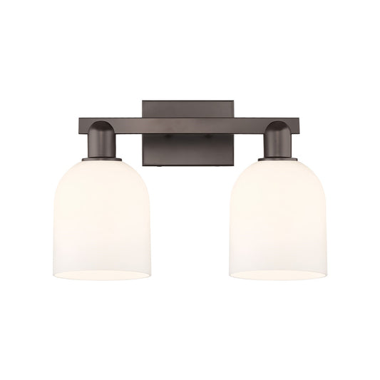 Innovations Bella 17in 2-Light Bath Vanity | Industrial Oil Rubbed Bronze Steel and White Glass | Bathroom Vanity Light | 16.5 | Model 716-2W-OB-G558-6GWH