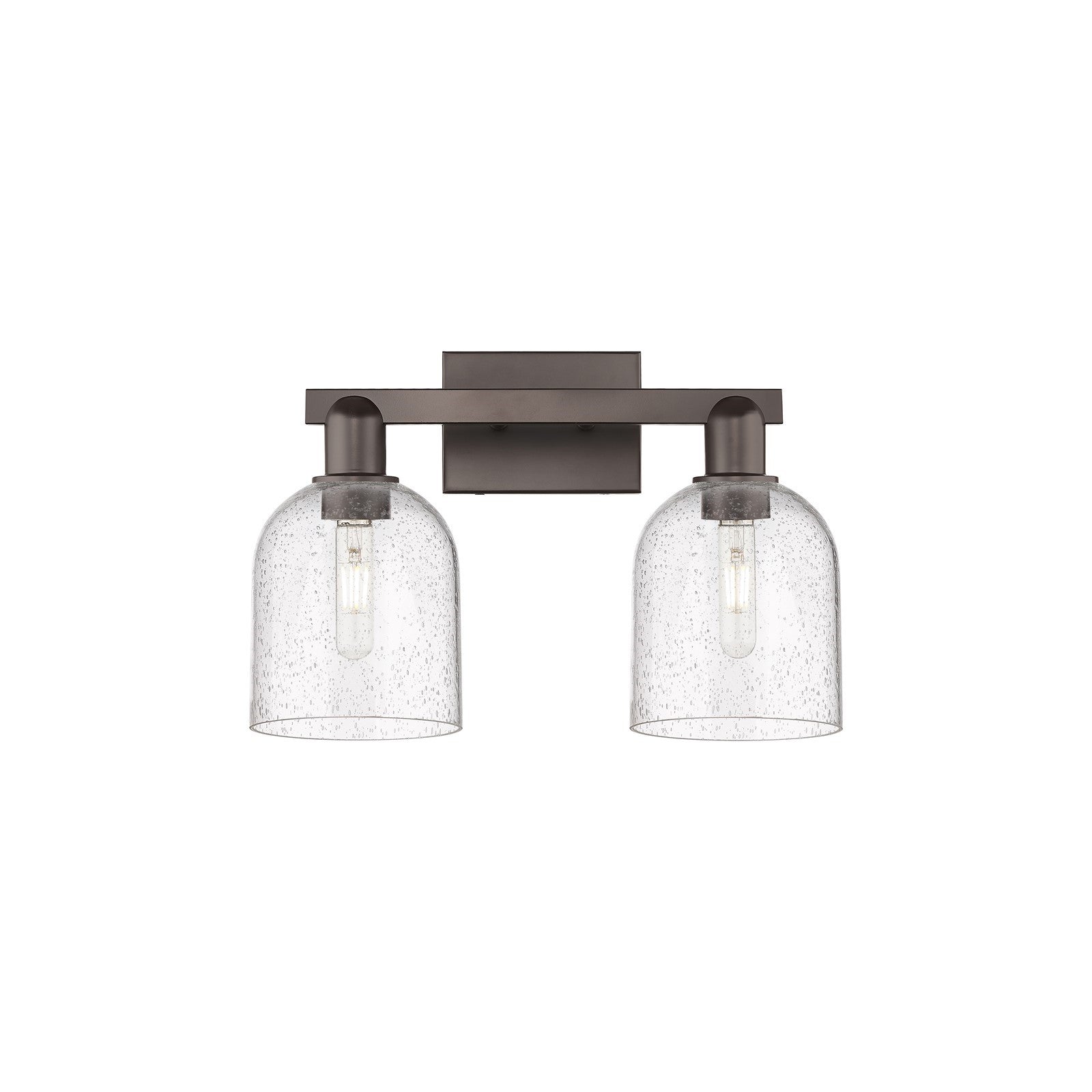 Innovations Bella 17in 2-Light Bath Vanity | Industrial Oil Rubbed Bronze Steel and Seedy Glass | Bathroom Vanity Light | 16.5 | Model 716-2W-OB-G558-6SDY