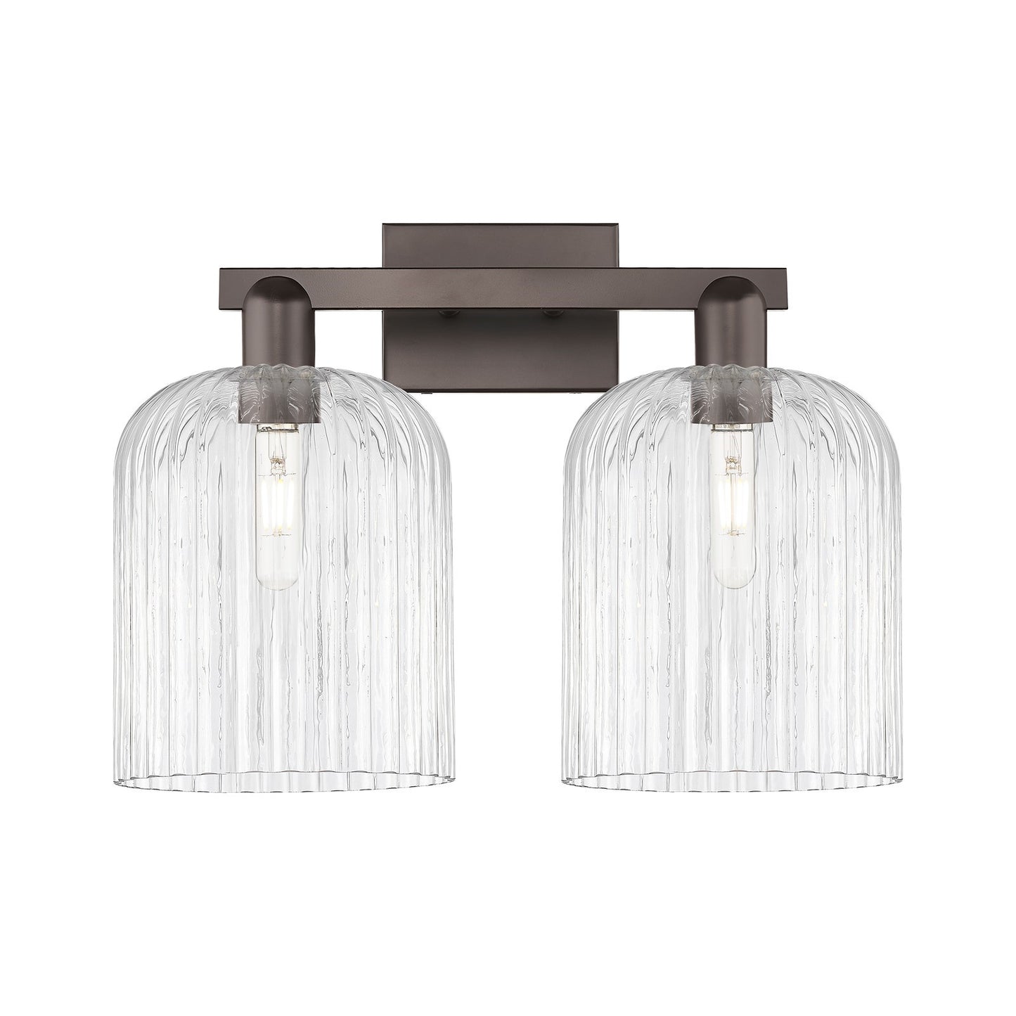 Innovations Bridal Veil 19in 2-Light Bath Vanity | Industrial Oil Rubbed Bronze Steel and Clear Ribbed Glass | Bathroom & | Model 716-2W-OB-G559-8CL