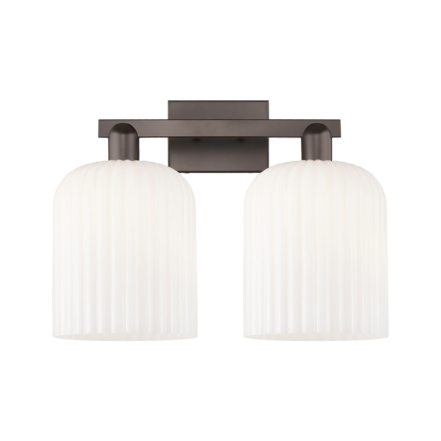 Innovations Bridal Veil 19in 2-Light Bath Vanity Light | Industrial Oil Rubbed Bronze and Gloss White Ribbed Glass | Bathroom | Model 716-2W-OB-G559-8GWH