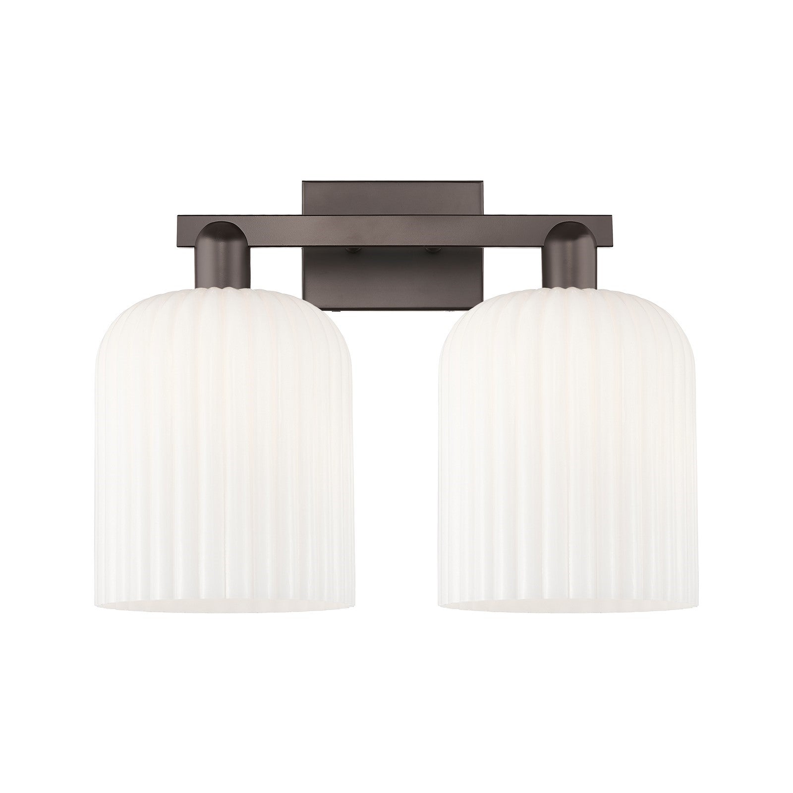 Innovations Bridal Veil 19in 2-Light Bath Vanity Light | Industrial Oil Rubbed Bronze and Gloss White Ribbed Glass | Bathroom | Model 716-2W-OB-G559-8GWH