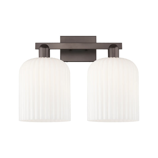 Innovations Bridal Veil 19in 2-Light Bath Vanity Light | Industrial Oil Rubbed Bronze and Gloss White Ribbed Glass | Bathroom | Model 716-2W-OB-G559-8GWH