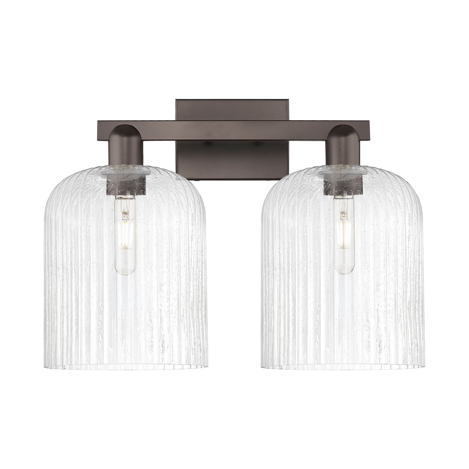 Innovations Bridal Veil 19in 2-Light Bath Vanity | Industrial Oil Rubbed Bronze Steel and Seedy Ribbed Glass | Bathroom Vanity | Model 716-2W-OB-G559-8SDY