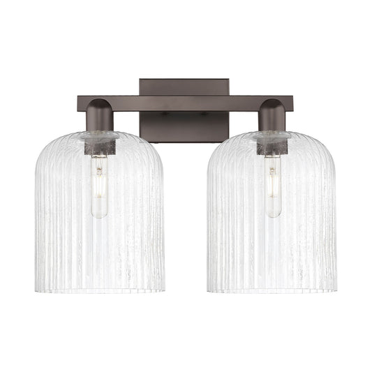 Innovations Bridal Veil 19in 2-Light Bath Vanity | Industrial Oil Rubbed Bronze Steel and Seedy Ribbed Glass | Bathroom Vanity | Model 716-2W-OB-G559-8SDY