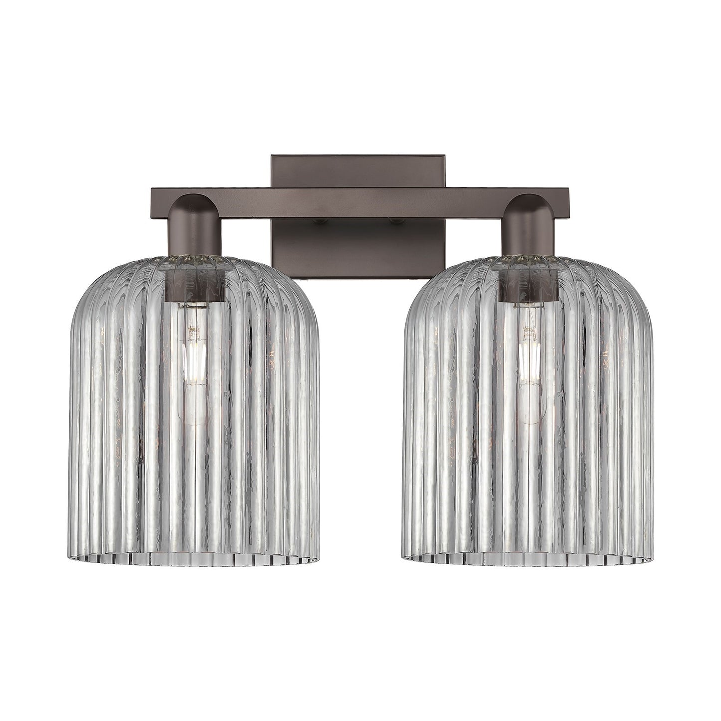 Innovations Bridal Veil 19in 2-Light Bath Vanity Light | Industrial Oil Rubbed Bronze and Light Smoke Ribbed Glass | Bathroom | Model 716-2W-OB-G559-8SM
