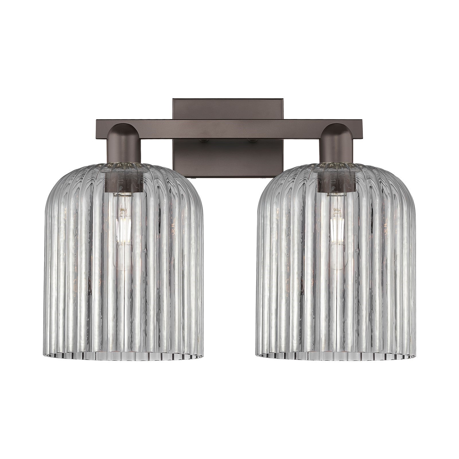 Innovations Bridal Veil 19in 2-Light Bath Vanity Light | Industrial Oil Rubbed Bronze and Light Smoke Ribbed Glass | Bathroom | Model 716-2W-OB-G559-8SM