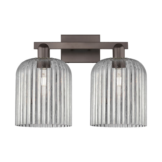 Innovations Bridal Veil 19in 2-Light Bath Vanity Light | Industrial Oil Rubbed Bronze and Light Smoke Ribbed Glass | Bathroom | Model 716-2W-OB-G559-8SM