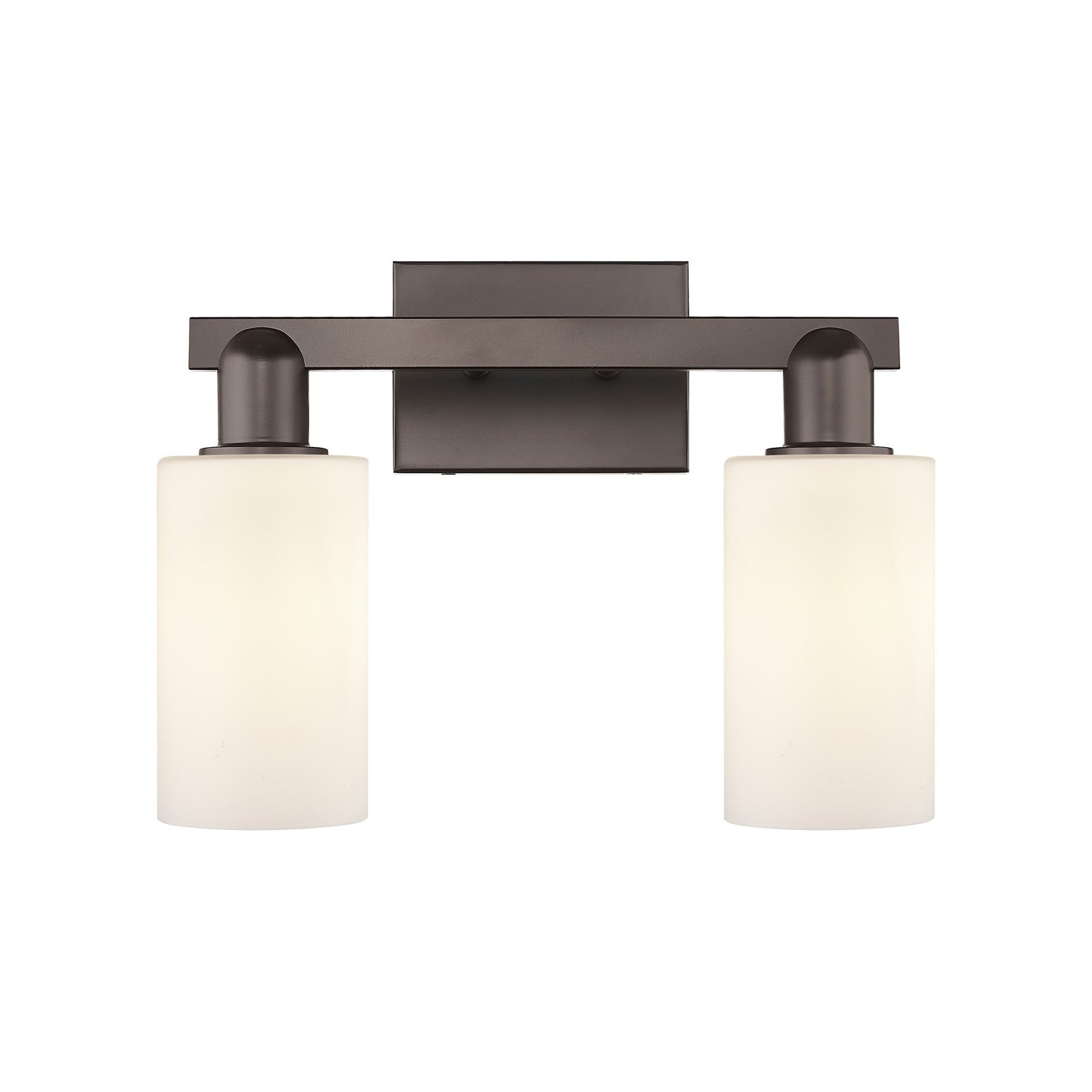 Innovations Clymer 15in 2-Light Bath Vanity Light | Industrial Oil Rubbed Bronze Steel and Matte White Glass | Bathroom Vanity | Model 716-2W-OB-G801