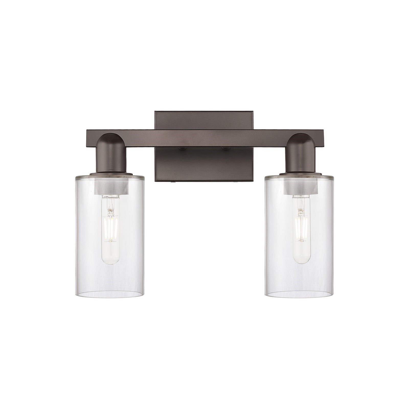 Innovations Clymer 15in 2-Light Bath Vanity Light | Industrial Oil Rubbed Bronze Steel and Clear Glass | Damp Rated Bathroom Vanity | Model 716-2W-OB-G802