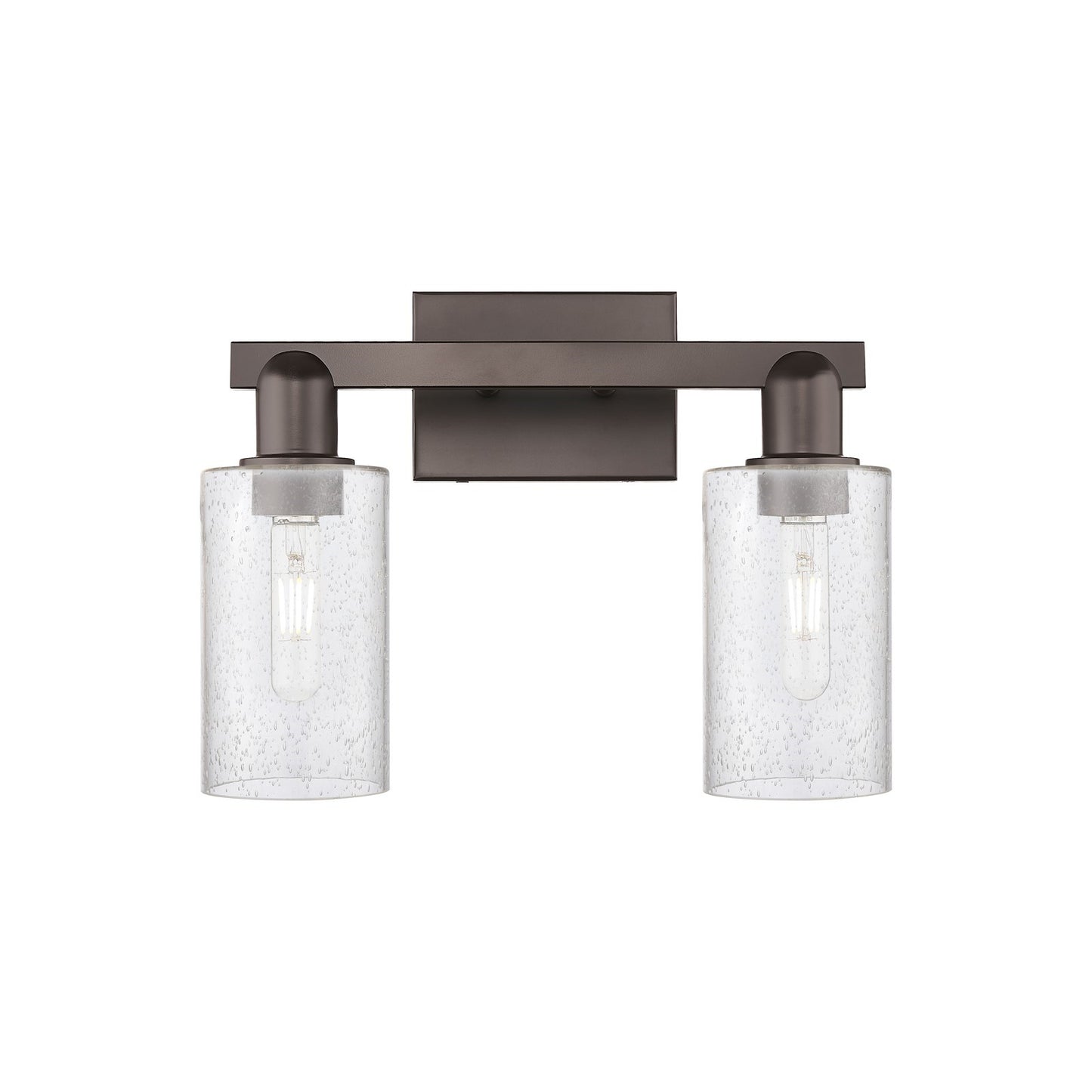Innovations Clymer 15in 2-Light Bath Vanity Light | Industrial Oil Rubbed Bronze Steel and Seedy Glass | Bathroom Vanity | 14.88 x | Model 716-2W-OB-G804