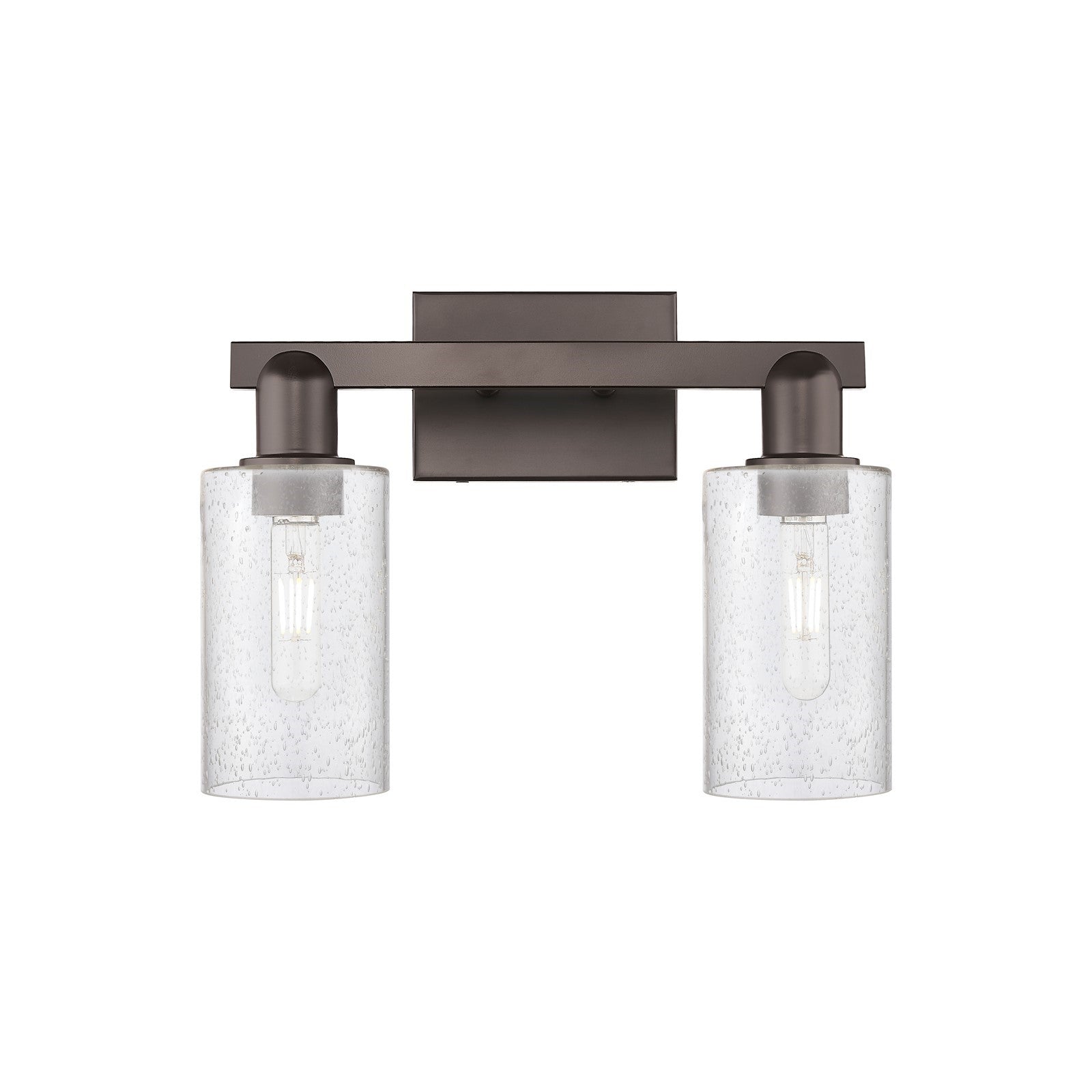 Innovations Clymer 15in 2-Light Bath Vanity Light | Industrial Oil Rubbed Bronze Steel and Seedy Glass | Bathroom Vanity | 14.88 x | Model 716-2W-OB-G804