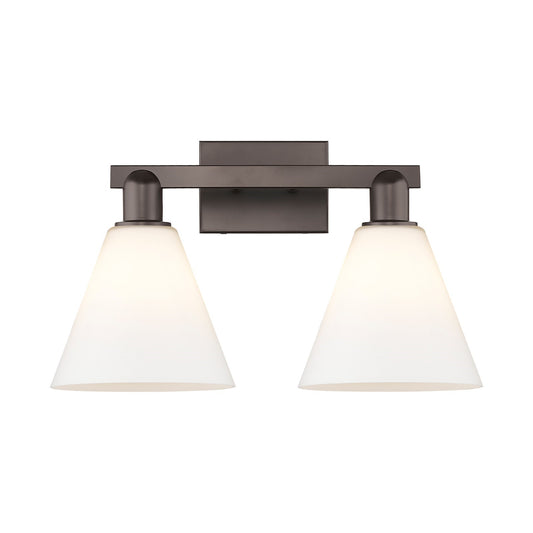 Innovations Berkshire Glass 19in 2-Light Bath Vanity | Industrial Oil Rubbed Bronze and Matte White Glass | Bathroom Vanity Light | Model 716-2W-OB-GBC-81