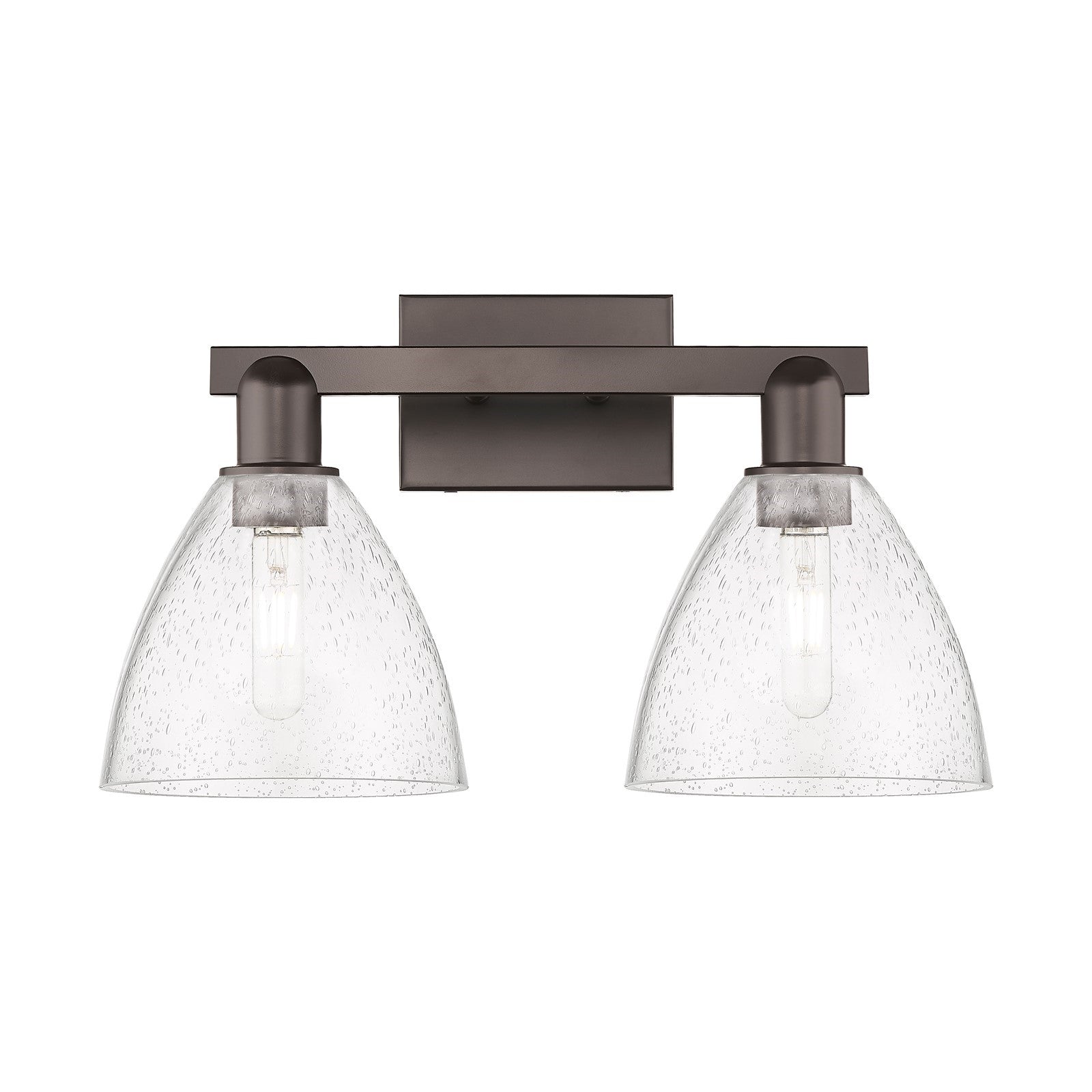 Innovations Bristol 19in 2-Light Bath Vanity | Industrial Oil Rubbed Bronze Steel and Seedy Glass | Bathroom Vanity Light | 18.5 | Model 716-2W-OB-GBD-754