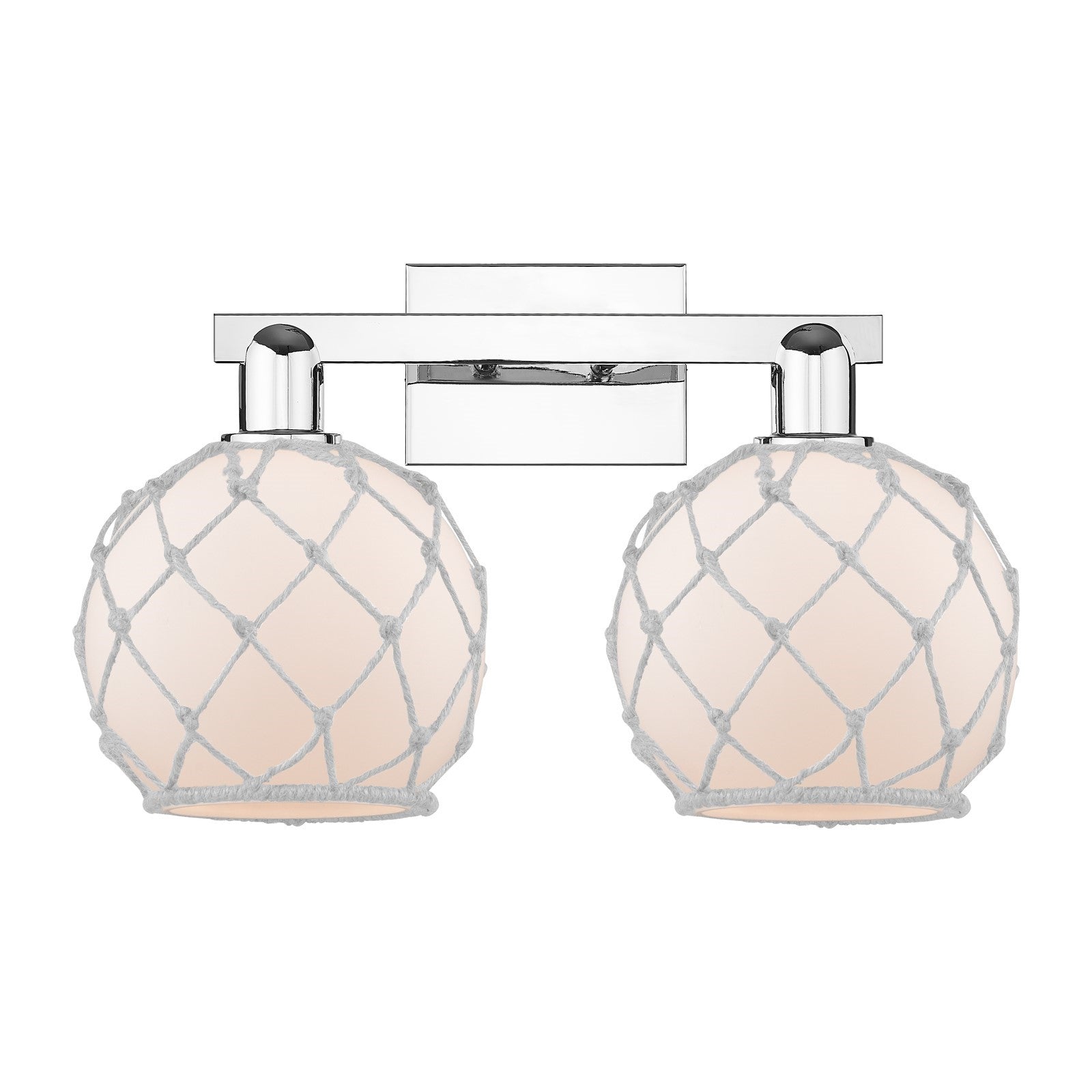 Innovations Farmhouse Rope 19in 2-Light Bath Vanity | Industrial Polished Chrome and White Frosted Glass with Rope | Bathroom & | Model 716-2W-PC-G121-8RW