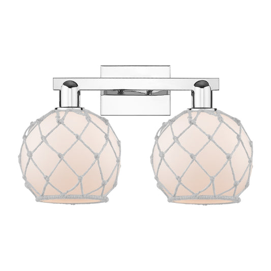 Innovations Farmhouse Rope 19in 2-Light Bath Vanity | Industrial Polished Chrome and White Frosted Glass with Rope | Bathroom & | Model 716-2W-PC-G121-8RW
