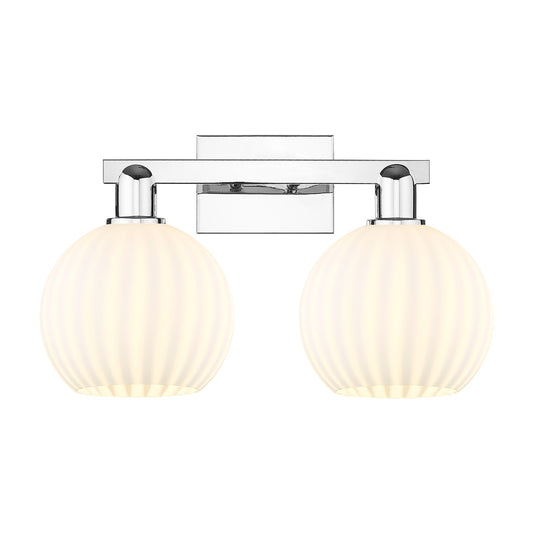 Innovations White Venetian 19in 2-Light Bath Vanity Light | Industrial Polished Chrome and White Venetian Glass | Bathroom | Model 716-2W-PC-G1217-8WV