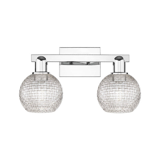 Innovations Athens 17in 2-Light Bath Vanity Light | Industrial Modern Polished Chrome and Clear Basket Weave Glass | Bathroom | Model 716-2W-PC-G122C-6CL