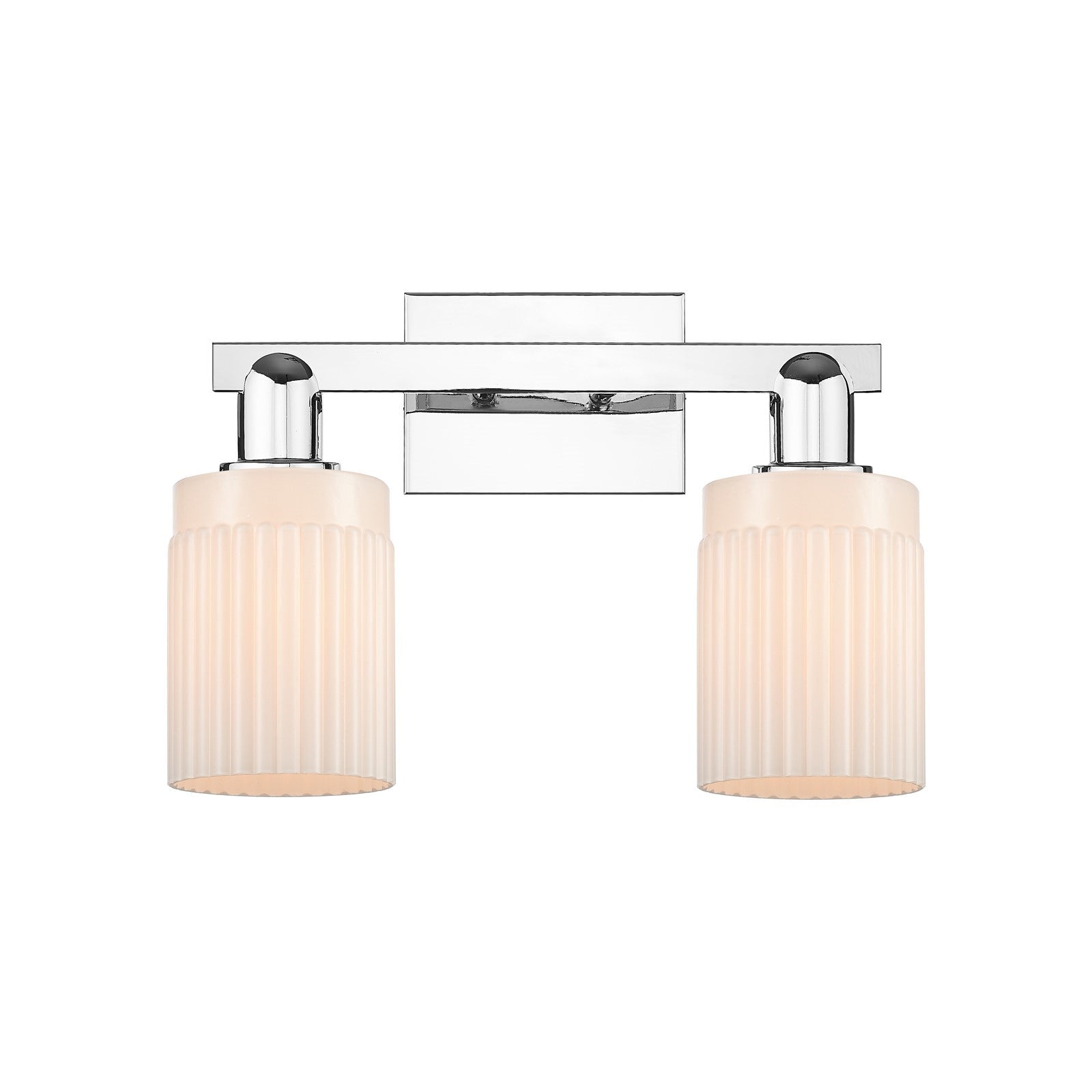 Innovations Hadley 2-Light 16in Bath Vanity Light | Industrial Polished Chrome and Matte White Ribbed Glass | Bathroom Vanity & | Model 716-2W-PC-G341