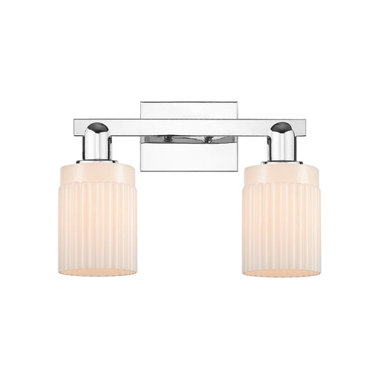 Innovations Hadley 2-Light 16in Bath Vanity Light | Industrial Polished Chrome and Matte White Ribbed Glass | Bathroom Vanity & | Model 716-2W-PC-G341