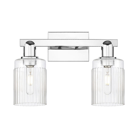 Innovations Hadley 2-Light 16in Bath Vanity Light | Industrial Polished Chrome and Clear Ribbed Glass | Entryway & Hallway Accent | Model 716-2W-PC-G342