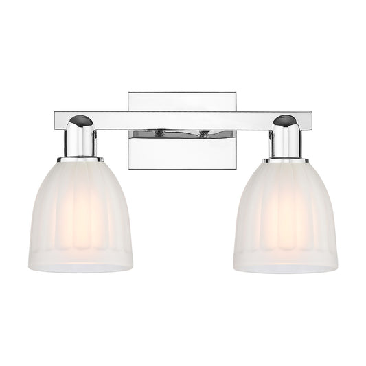 Innovations Brookfield 17in 2-Light Bath Vanity | Polished Chrome Steel and Cast Brass with White Frosted Ribbed Glass | Bathroom | Model 716-2W-PC-G441