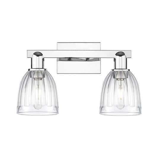 Innovations Brookfield 17in 2-Light Bath Vanity | Industrial Polished Chrome and Clear Ribbed Glass | Bathroom Vanity Light | 16.75 | Model 716-2W-PC-G442