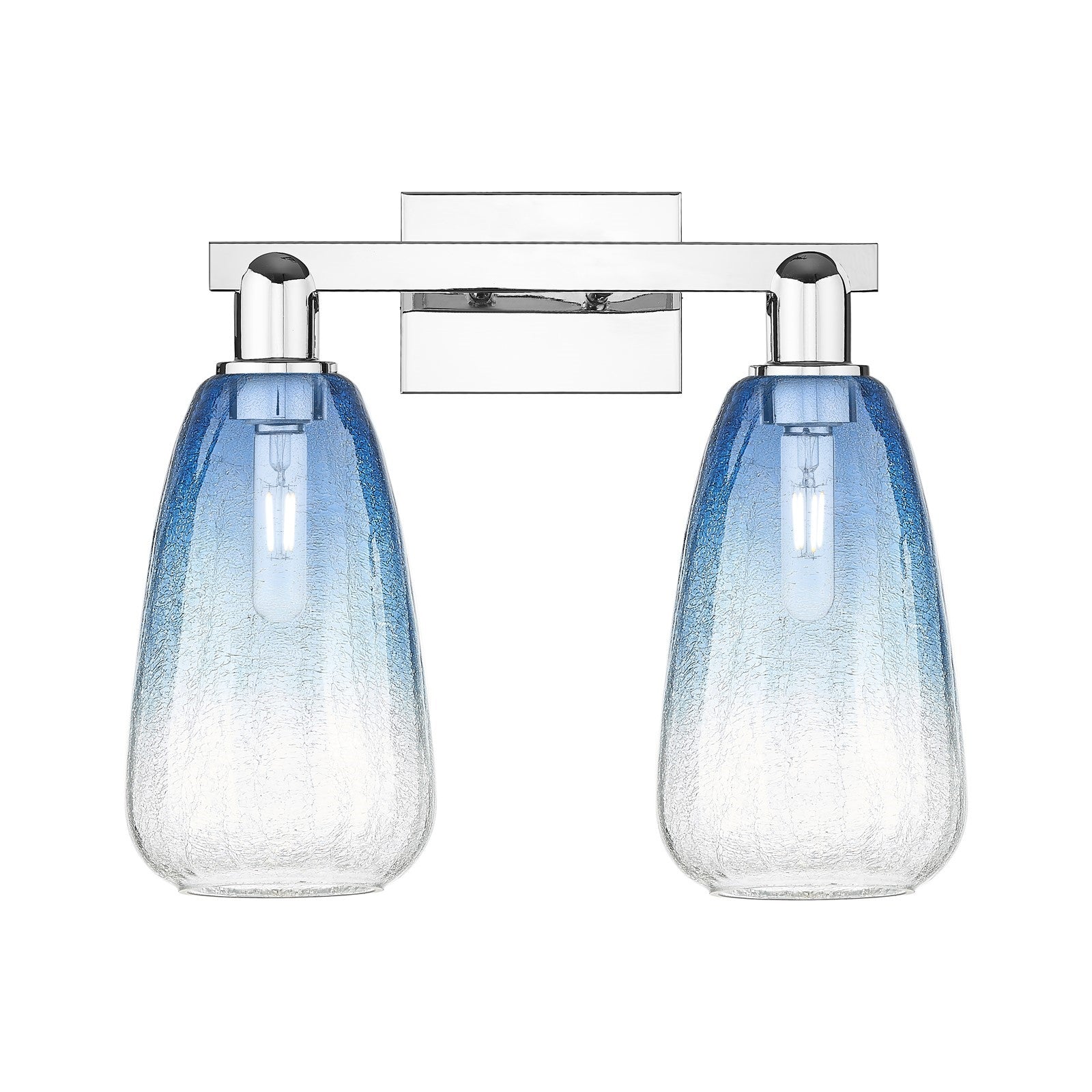 Innovations Brookhaven Almond 17in 2-Light Bath Vanity Light | Industrial Polished Chrome and Sapphire Blue Glass | Entryway & | Model 716-2W-PC-G480-6SB