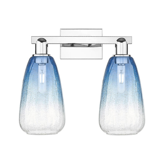 Innovations Brookhaven Almond 17in 2-Light Bath Vanity Light | Industrial Polished Chrome and Sapphire Blue Glass | Entryway & | Model 716-2W-PC-G480-6SB