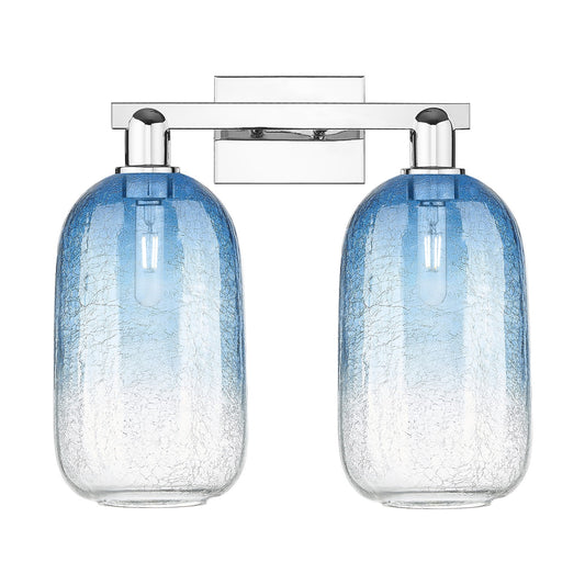 Innovations Brookhaven Cloche 18in 2-Light Bath Vanity Light | Industrial Polished Chrome and Sapphire Blue Glass | Bathroom | Model 716-2W-PC-G482-7SB