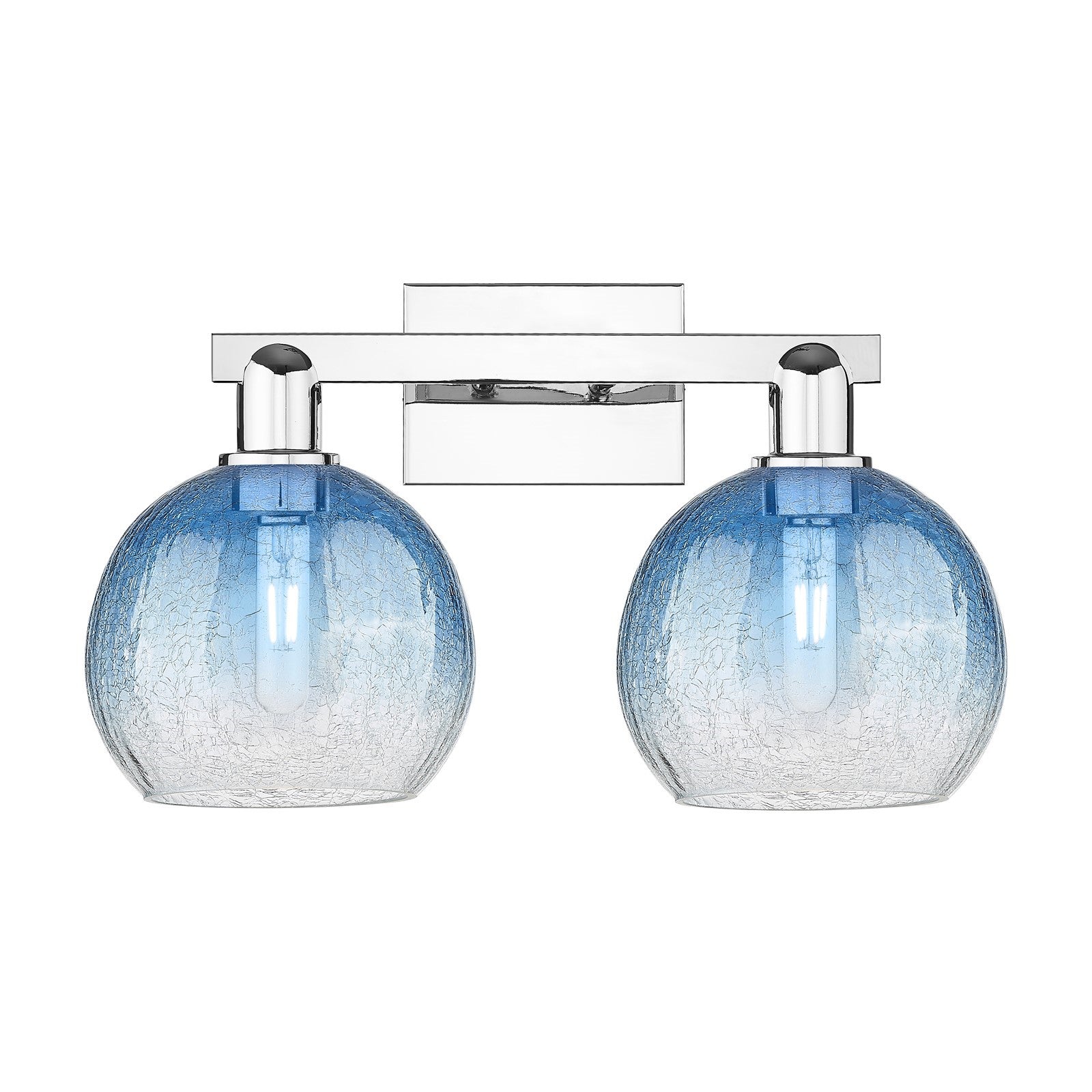 Innovations Brookhaven Globe 19in 2-Light Bath Vanity Light | Industrial Polished Chrome and Sapphire Blue Glass | Bathroom | Model 716-2W-PC-G483-8SB