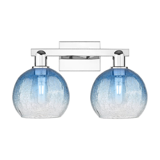 Innovations Brookhaven Globe 19in 2-Light Bath Vanity Light | Industrial Polished Chrome and Sapphire Blue Glass | Bathroom | Model 716-2W-PC-G483-8SB