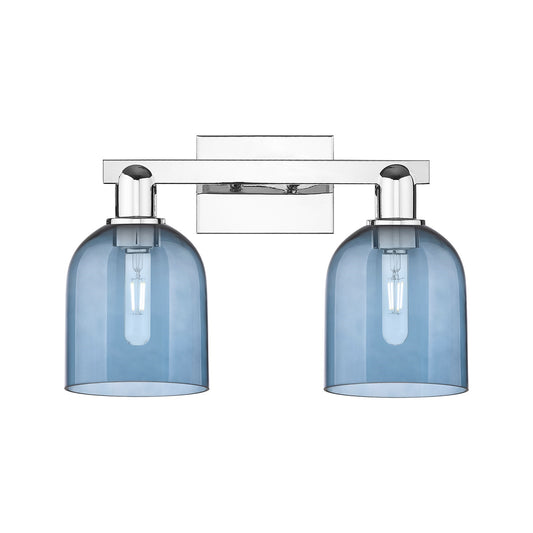 Innovations Bella 17in 2-Light Bath Vanity | Industrial Polished Chrome and Blue Glass | Bathroom Vanity Light | 16.5 x 7.25 x | Model 716-2W-PC-G558-6BL