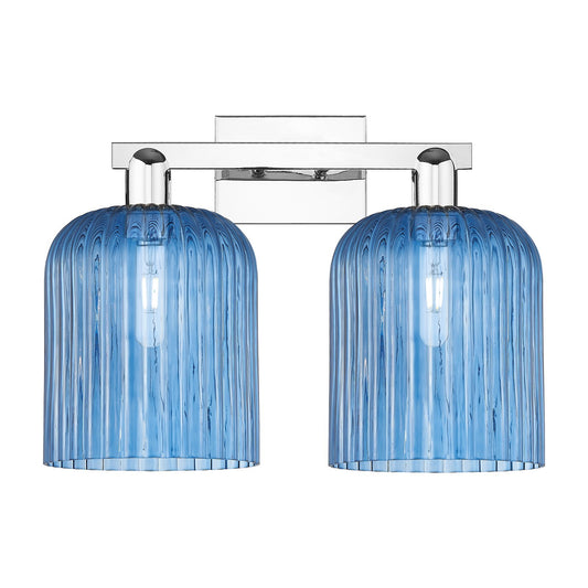 Innovations Bridal Veil 19in 2-Light Bath Vanity | Industrial Polished Chrome and Princess Blue Ribbed Glass | Bathroom Vanity | Model 716-2W-PC-G559-8BL
