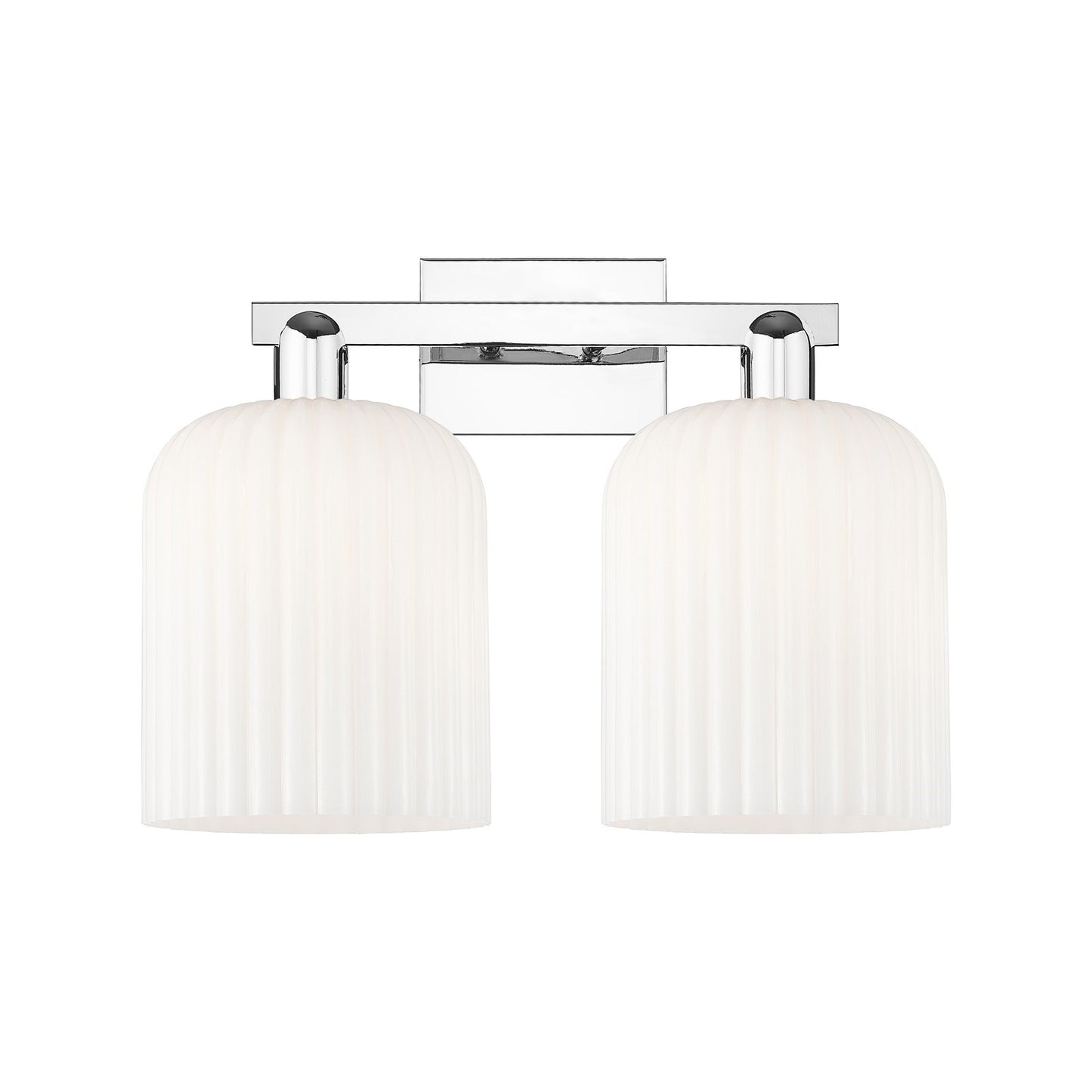 Innovations Bridal Veil 19in 2-Light Bath Vanity Light | Industrial Polished Chrome and Gloss White Ribbed Glass | Bathroom | Model 716-2W-PC-G559-8GWH
