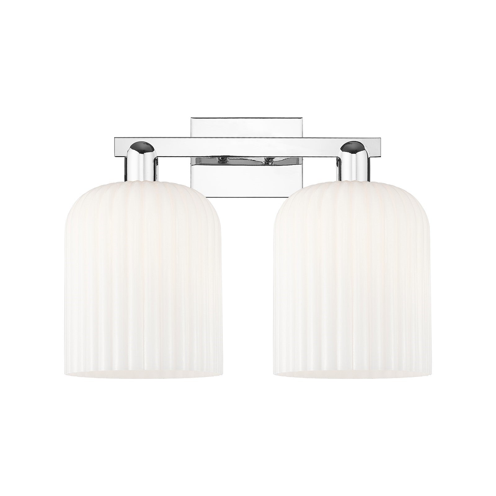 Innovations Bridal Veil 19in 2-Light Bath Vanity Light | Industrial Polished Chrome and Gloss White Ribbed Glass | Bathroom | Model 716-2W-PC-G559-8GWH