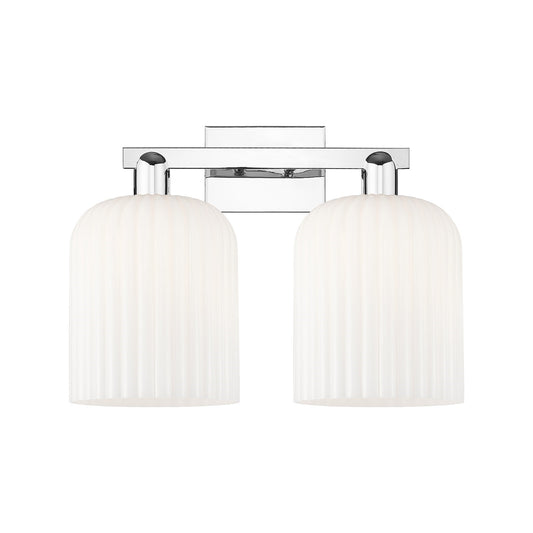 Innovations Bridal Veil 19in 2-Light Bath Vanity Light | Industrial Polished Chrome and Gloss White Ribbed Glass | Bathroom | Model 716-2W-PC-G559-8GWH