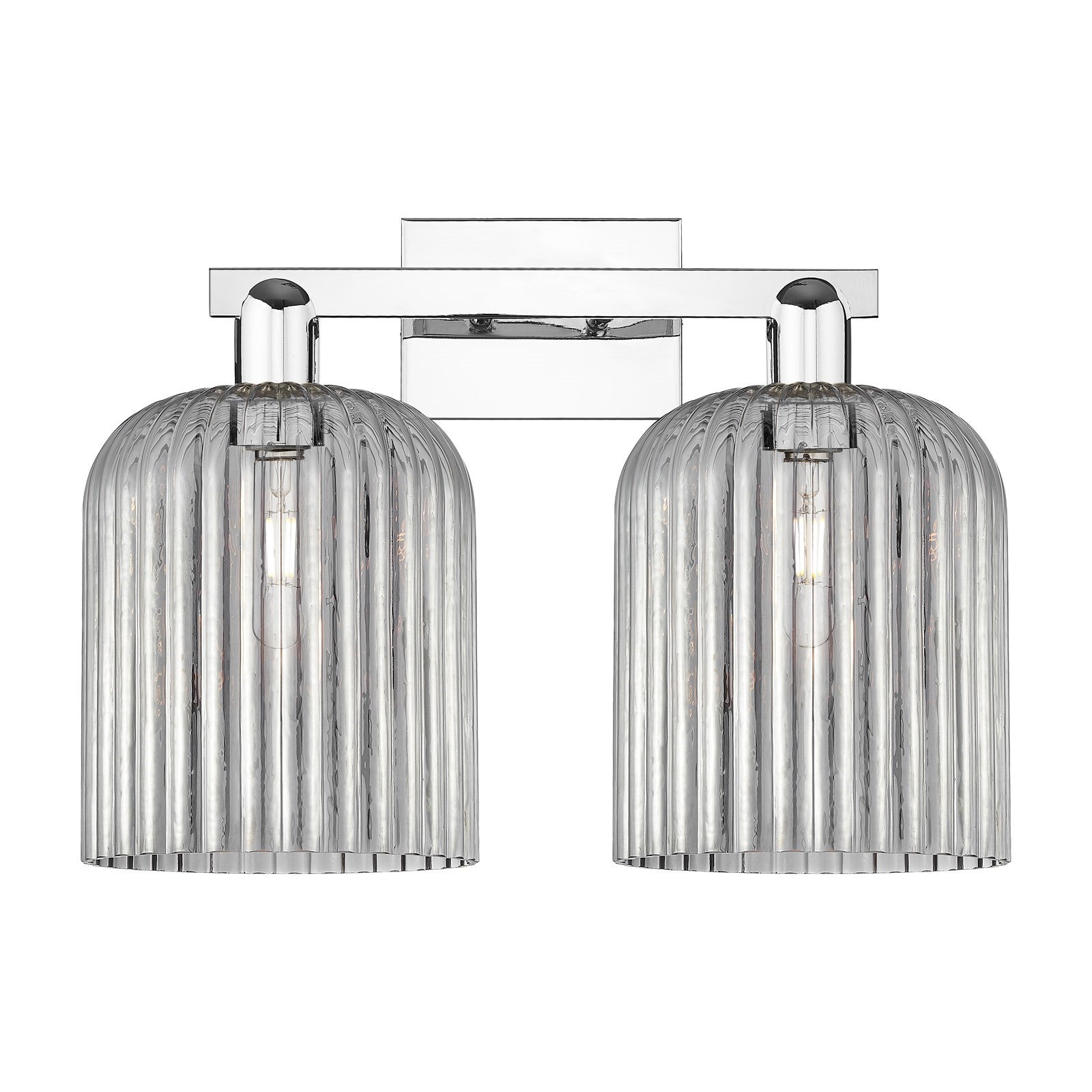 Innovations Bridal Veil 19in 2-Light Bath Vanity Light | Industrial Polished Chrome and Light Smoke Ribbed Glass | Bathroom | Model 716-2W-PC-G559-8SM