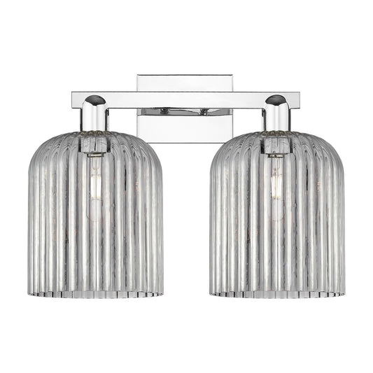 Innovations Bridal Veil 19in 2-Light Bath Vanity Light | Industrial Polished Chrome and Light Smoke Ribbed Glass | Bathroom | Model 716-2W-PC-G559-8SM