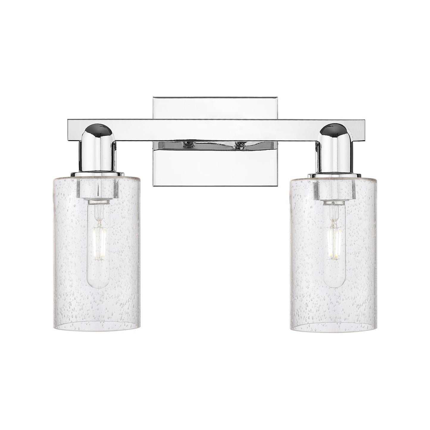 Innovations Clymer 15in 2-Light Bath Vanity Light | Industrial Polished Chrome Steel and Seedy Glass | Bathroom Vanity | 14.88 x | Model 716-2W-PC-G804