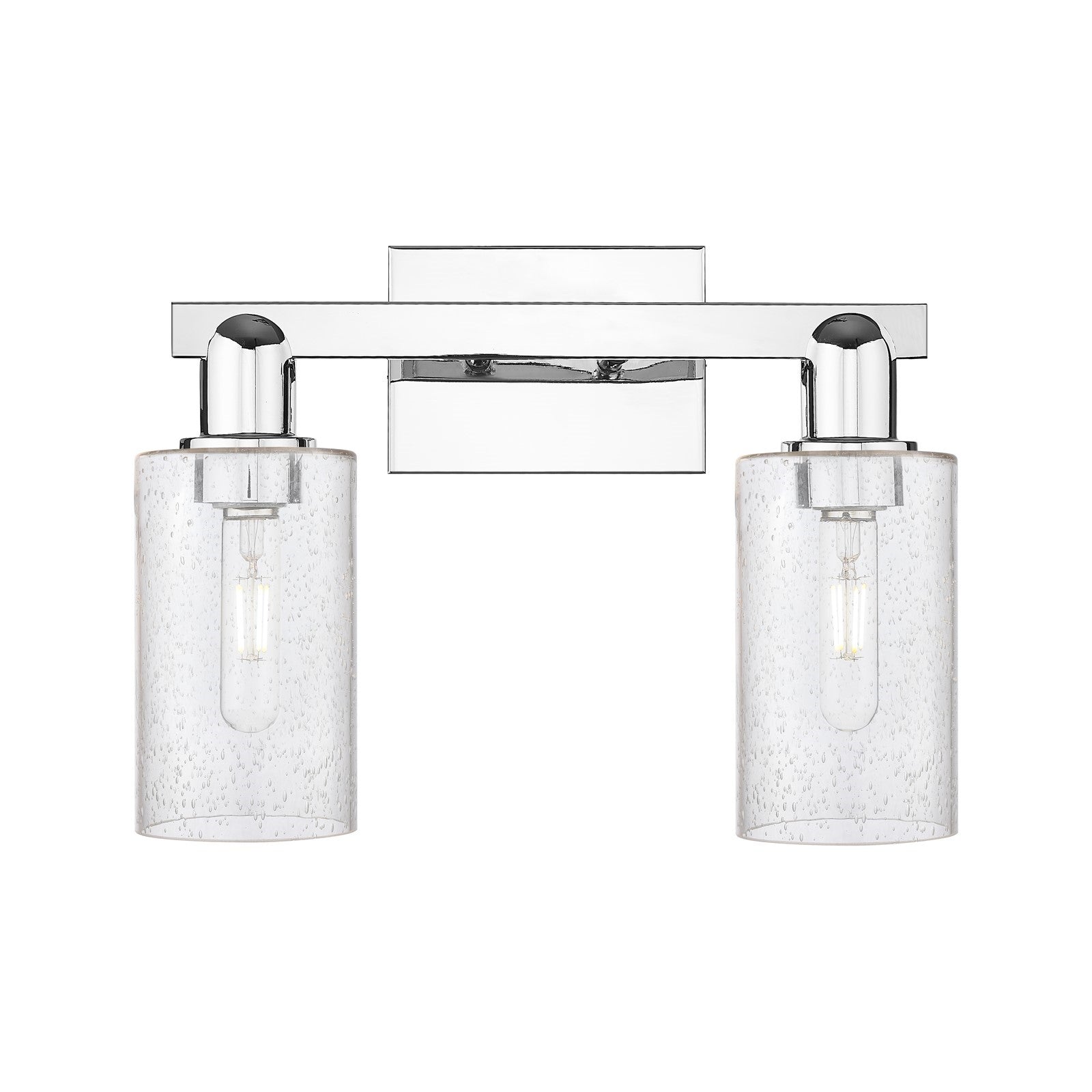 Innovations Clymer 15in 2-Light Bath Vanity Light | Industrial Polished Chrome Steel and Seedy Glass | Bathroom Vanity | 14.88 x | Model 716-2W-PC-G804