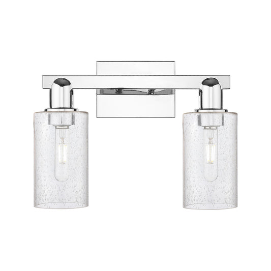 Innovations Clymer 15in 2-Light Bath Vanity Light | Industrial Polished Chrome Steel and Seedy Glass | Bathroom Vanity | 14.88 x | Model 716-2W-PC-G804