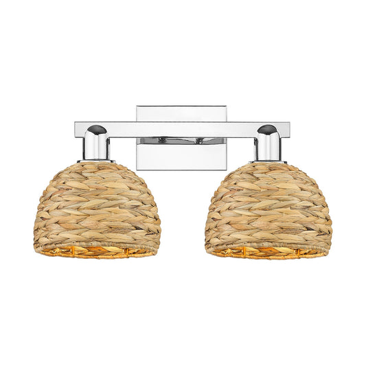 Innovations Woven Rattan 19in 2-Light Bath Vanity Light | Industrial Polished Chrome and Natural Fiber Dome Shade | Bathroom | Model 716-2W-PC-RBD-8-NAT