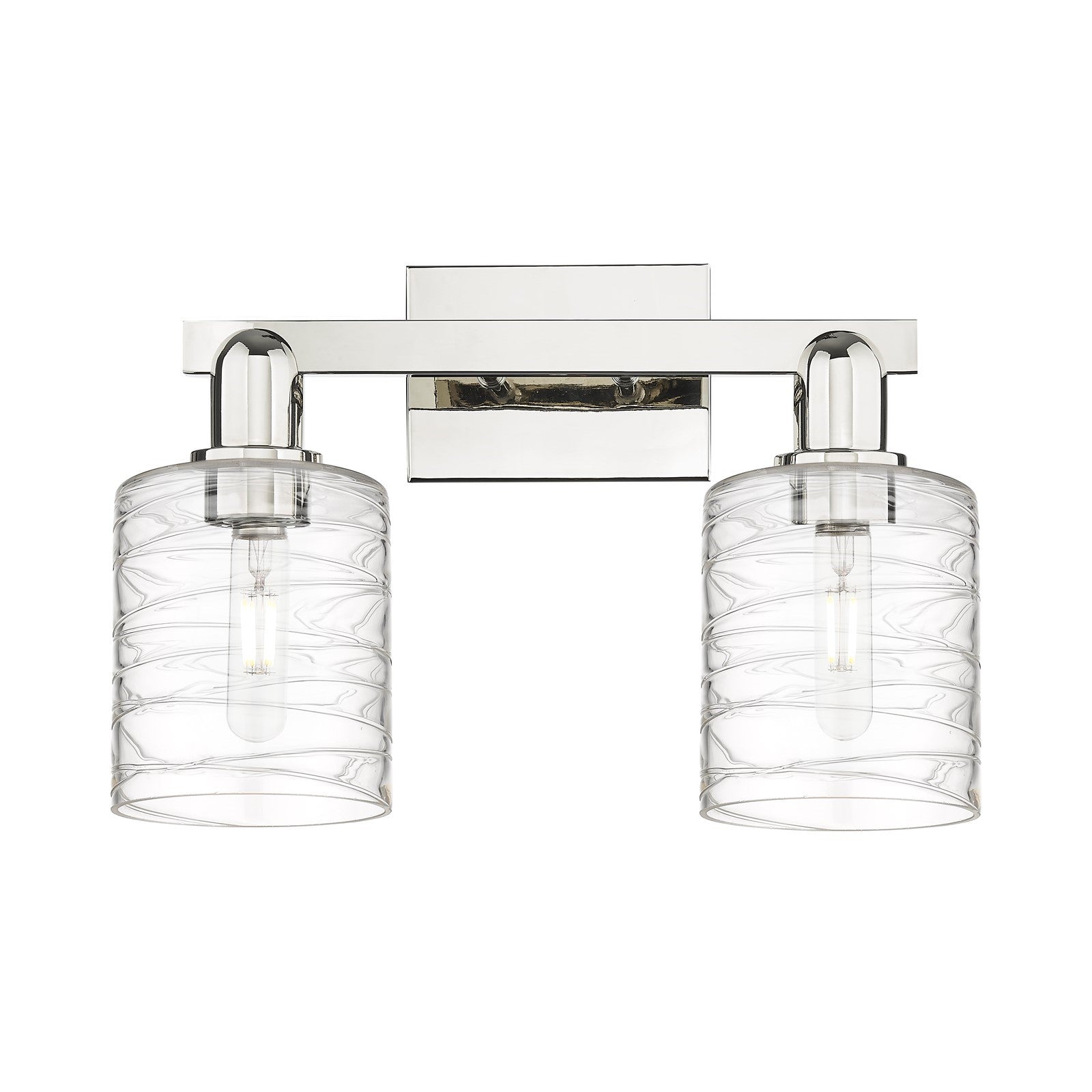 Innovations Cobbleskill 16in 2-Light Bath Vanity | Industrial Polished Nickel and Clear Deco Swirl Glass | Bathroom Vanity Light | Model 716-2W-PN-G1113