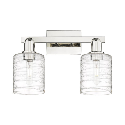 Innovations Cobbleskill 16in 2-Light Bath Vanity | Industrial Polished Nickel and Clear Deco Swirl Glass | Bathroom Vanity Light | Model 716-2W-PN-G1113