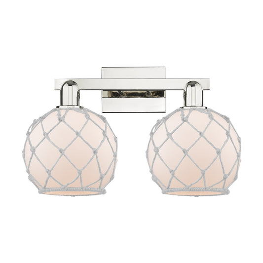 Innovations Farmhouse Rope 19in 2-Light Bath Vanity | Industrial Polished Nickel and White Frosted Glass with Rope | Bathroom | Model 716-2W-PN-G121-8RW