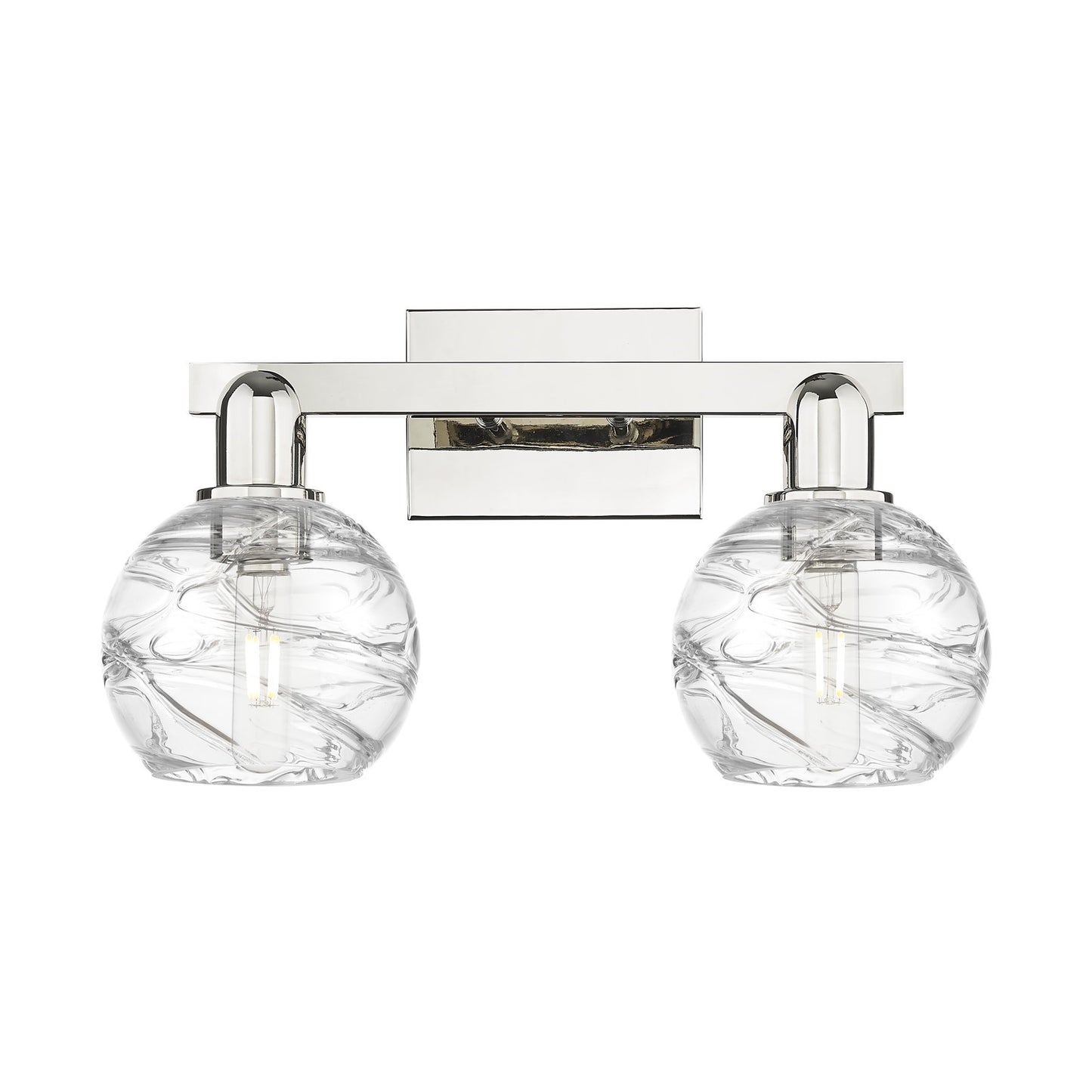 Innovations Athens Deco Swirl 16in 2-Light Bath Vanity Light | Industrial Modern Polished Nickel and Clear Deco Swirl Glass | Model 716-2W-PN-G1213-6CL